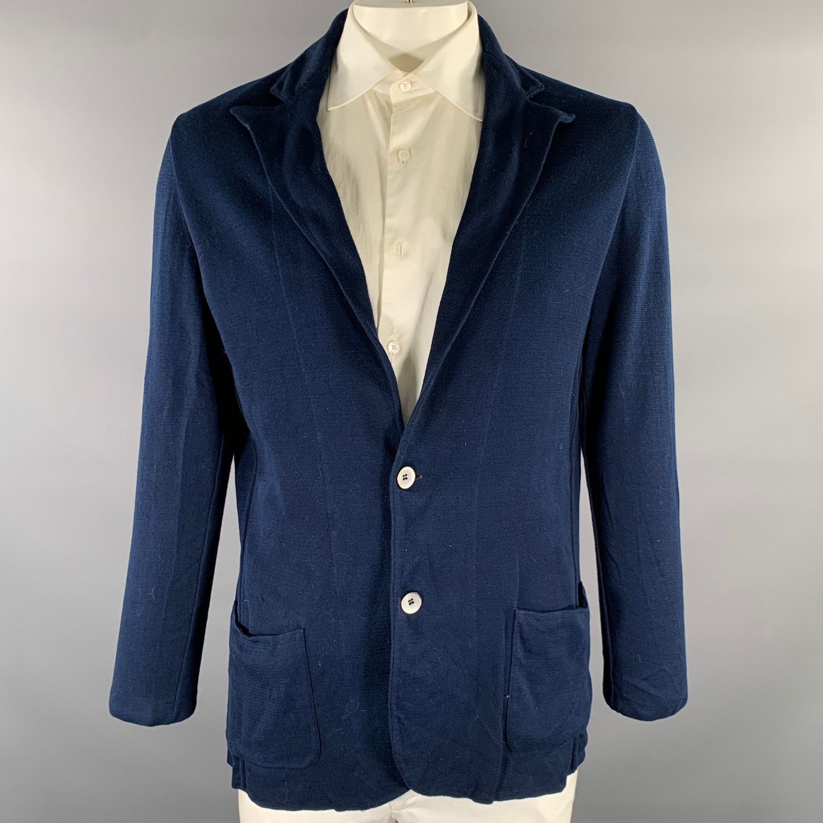 Lardini Chest Size 44 Navy Heather Cotton Notch Lapel Sport Coat